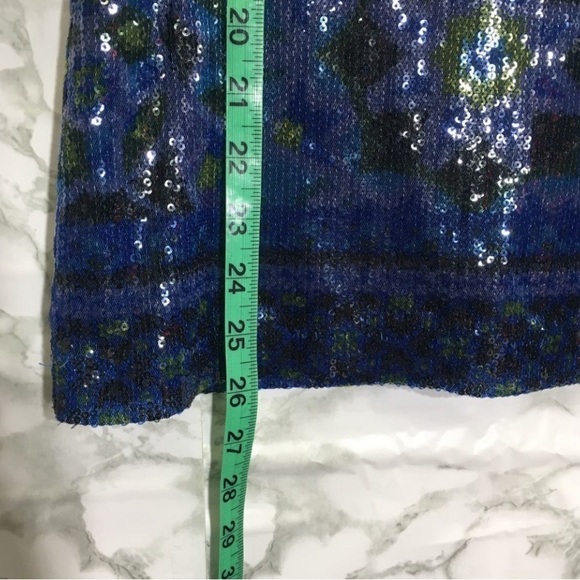 NICOLE MILLER BLUE TRIBAL SEQUINS TANK TOP SMALL - Picture 4 of 14